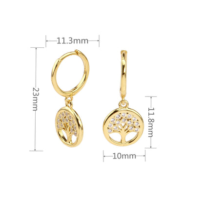 S925 Sterling Silver Inlaid Zircon Lucky Tree Earrings High Quality Gold Plated Ear Clip