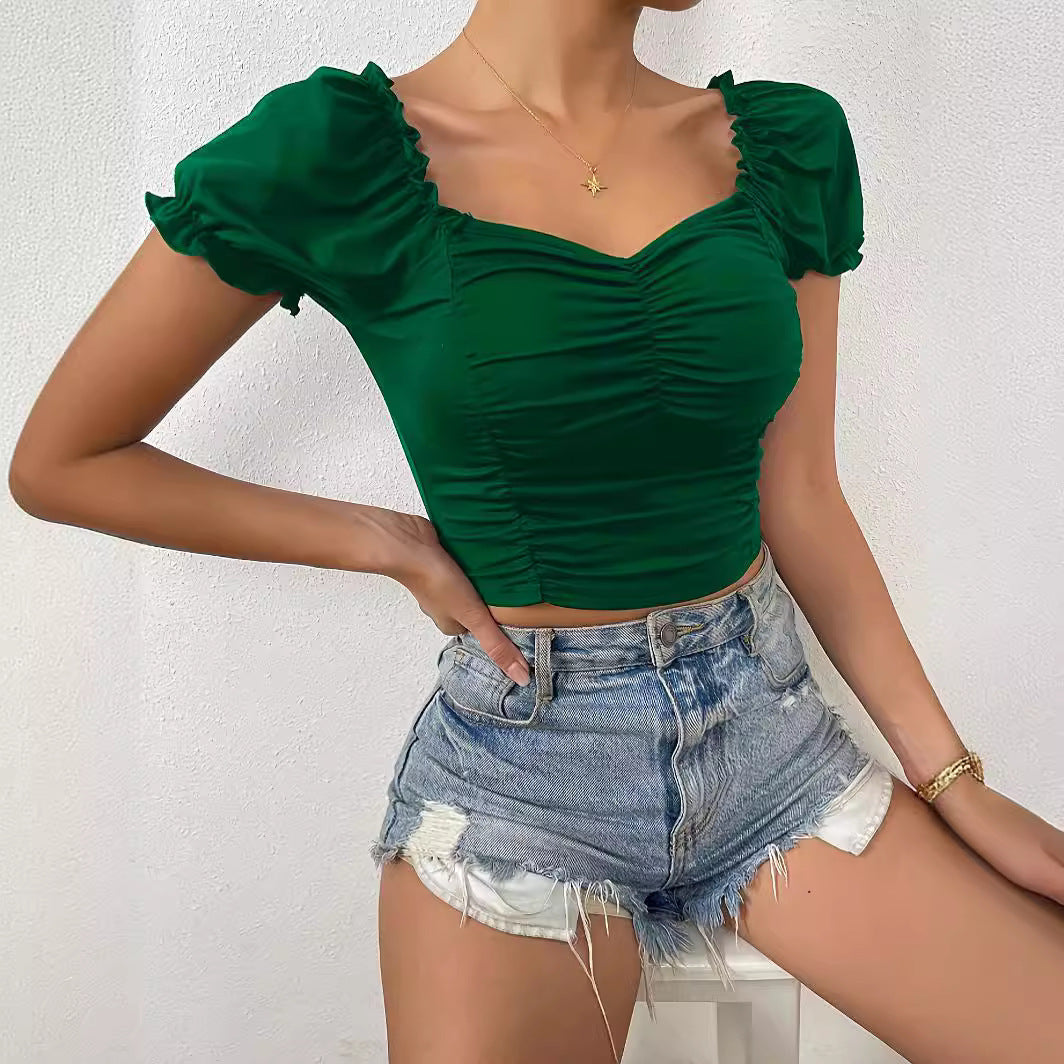 Blusa suelta de manga corta con cuello en V nueva para primavera y verano para mujer de Europa y América