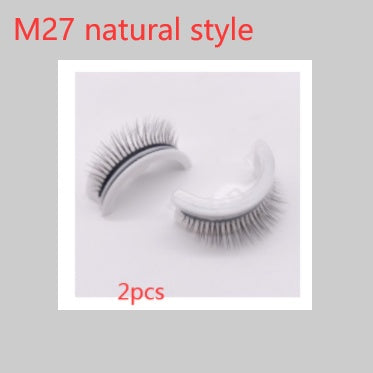 Buy Center Premium-Reusable 3D Mink Lashes Natural False Eyelashes Self Adhesive Fake Glue Free Makeup Eyelash Extension Silk M27 natural style PVC round box 2PCS