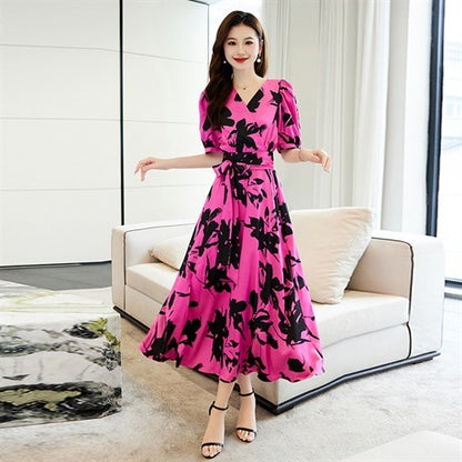 Fashion V-neck Printed Short Sleeve Dress Women Buy Center