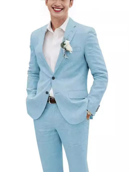 Now Available at Buy Center: Fashion Casual Men's Suit Linen Slim Fit Picture Color Sky Blue