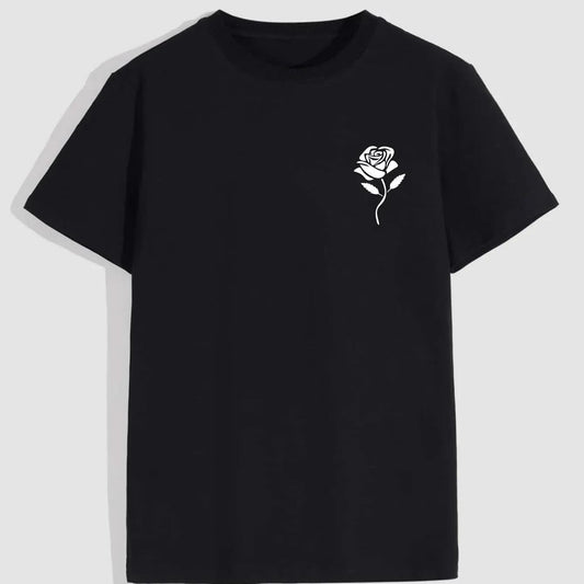 Newly Released at Buy Center: Rose Print T-shirt For Men's Casual Crew Neck Short-sleeve