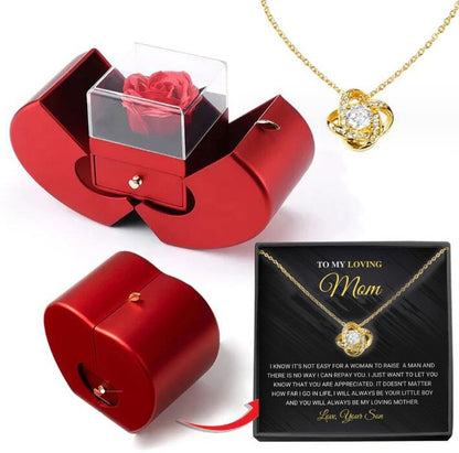 Trending Now at Buy Center: Fashion Jewelry Box Red Apple Christmas Gift Necklace Eternal Rose For Girl Mother's Day Valentine's Day Gifts With Artificial Flower Rose Flower Jewelry Box Necklace WISDOM TRYMA Box English