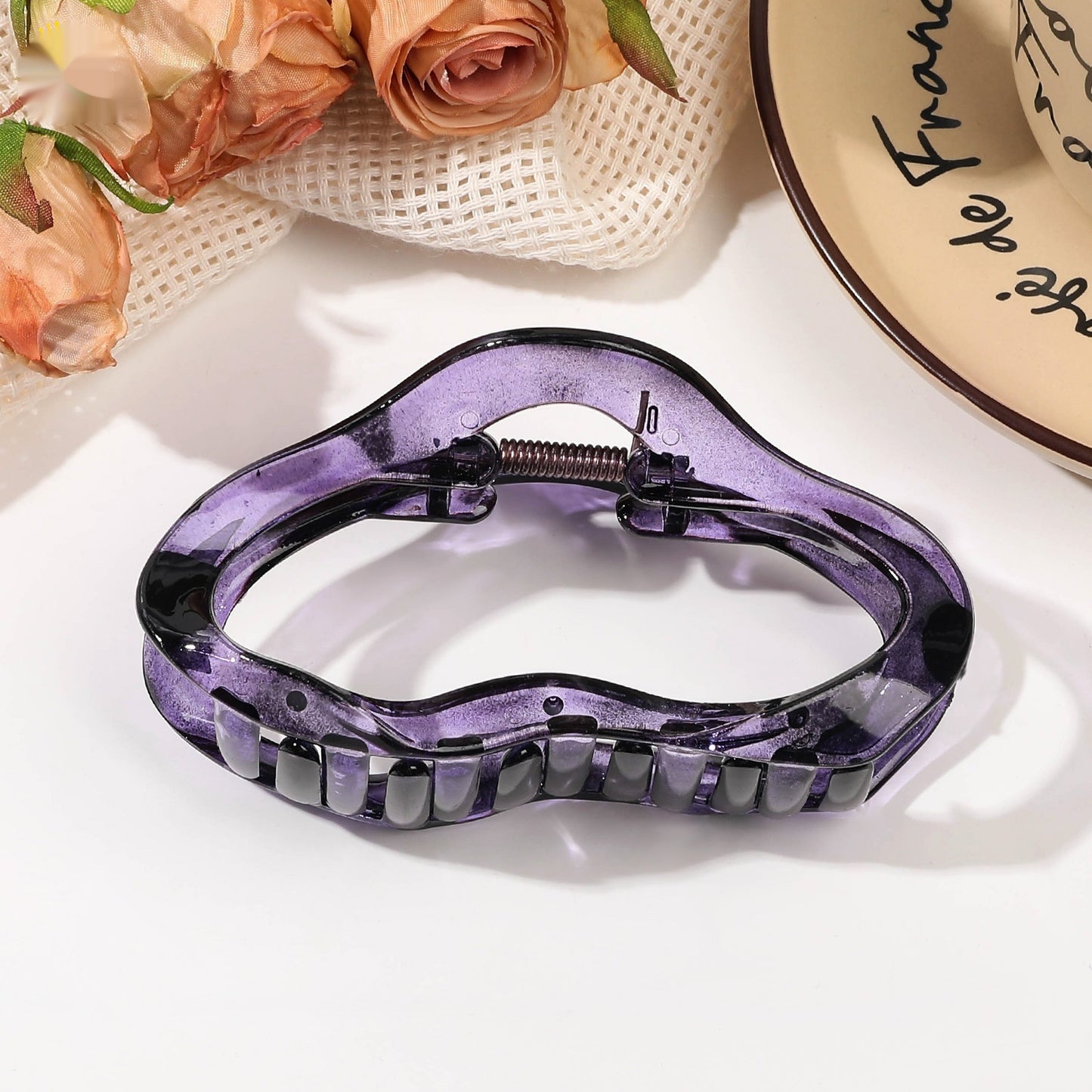 Buy Center Handpicked- Fashion Lady Amber Barrettes Large 11.5cmClouds Black Spot Purple Plastic