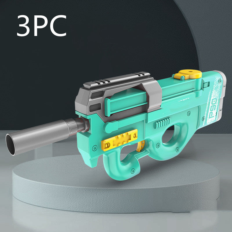 New P90 Electric Water Gun High-Tech Kids Toys Outdoor Beach Pool Large Capacity Summer Gel Blasting Water Gun For Adults Green 3PC USB