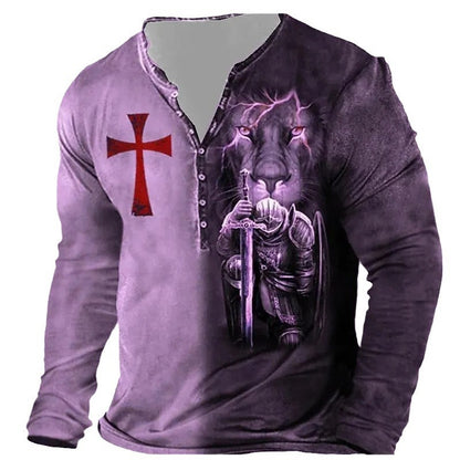 Camiseta medieval de manga larga para hombre con estampado digital europeo y americano