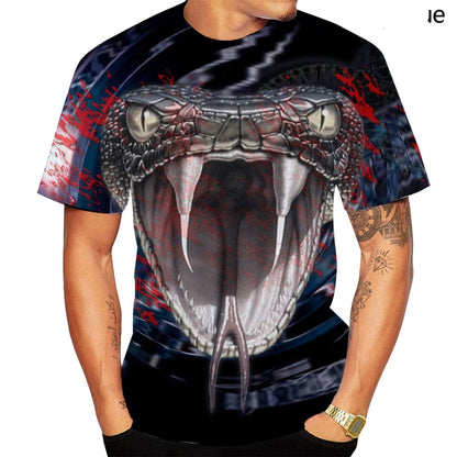 Camiseta casual para hombre con estampado digital 3D de serpiente