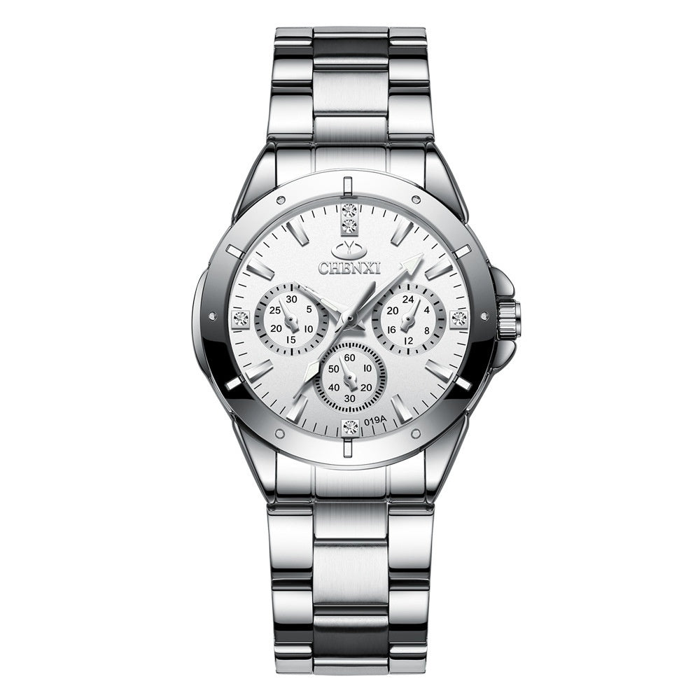 Buy Center Exclusive Offer-Waterproof Couple Quartz Watch Silver Female White