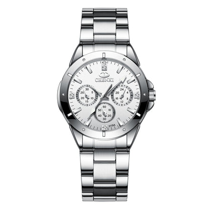 Buy Center Exclusive Offer-Waterproof Couple Quartz Watch Silver Female White