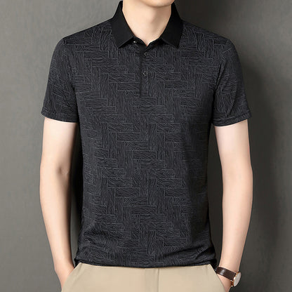 Men's Ice Silk Cool Printing Stylish Versatile Casual Short Sleeve Black