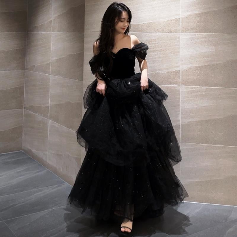 Black Evening Dress Light Luxury Minority French Style Pettiskirt Buy Center