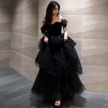 Black Evening Dress Light Luxury Minority French Style Pettiskirt Buy Center