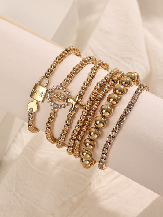 Fresh on the Scene at Buy Center: New Personalized Round Bead Diamond Shaped CCB Handmade Bead Elastic Bracelet For Couples And Girlfriends, 5-piece Set Bracelet Gold