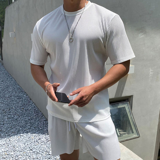 Shop Now at Buy Center-Sports Fitness Casual Men's Draping Short Sleeve White