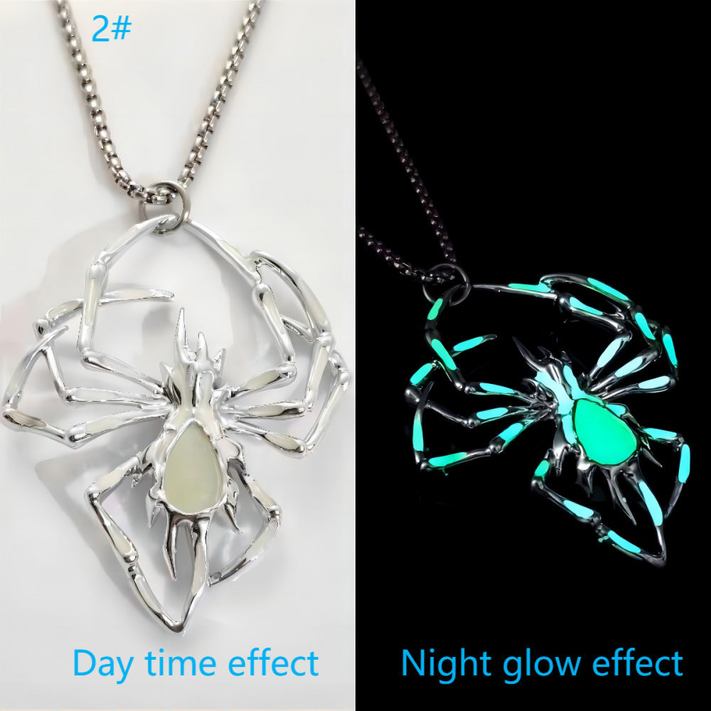 Buy Center Handpicked- Halloween Creative Stereo Luminous Spider Necklace Jewerly Glowing Night Fluorescence Antique Vintage Glow In The Dark For Men Women Gift Party Halloween Day Club Green Light