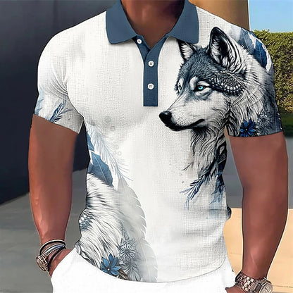 Newly Released at Buy Center: 3D Wolf Printed Casual Short-sleeved Street Hip-hop T-shirt Breathable Pullover Men's Polo Shirt