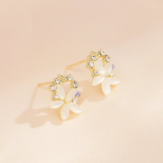 Buy Center Excellence-Girl Heart Zircon Flower Earrings Female Japanese Korean Sweet Fashion Cat Eye Stone Earrings Exquisite Small And Versatile Earrings Gold