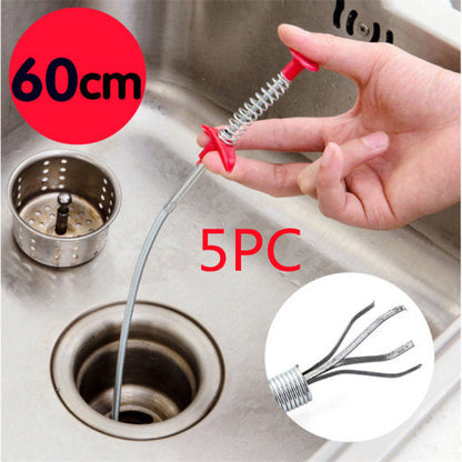 60CM Sewer Dredger Spring Pipe Dredging Tool Household Hair Cleaner Drain Clog Remover Cleaning Tools Household For Kitchen Sink Kitchen Gadgets Color randomised 5pcs