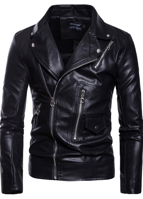 Men's Motorcycle Multi Zip Leather Coat