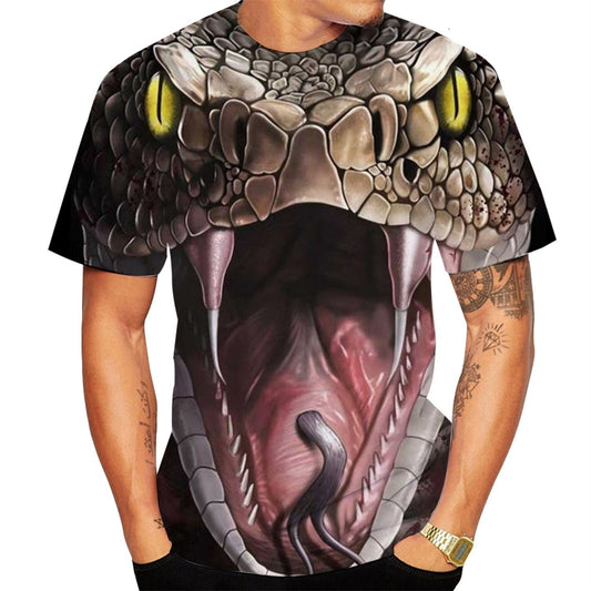 Camiseta casual para hombre con estampado digital 3D de serpiente