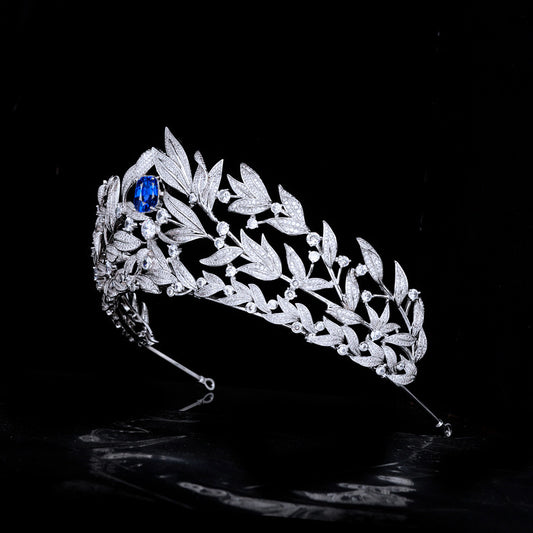 Couronne de saphir en cuivre micro-incrusté AAA Zircon Couronne Coiffe de mariage