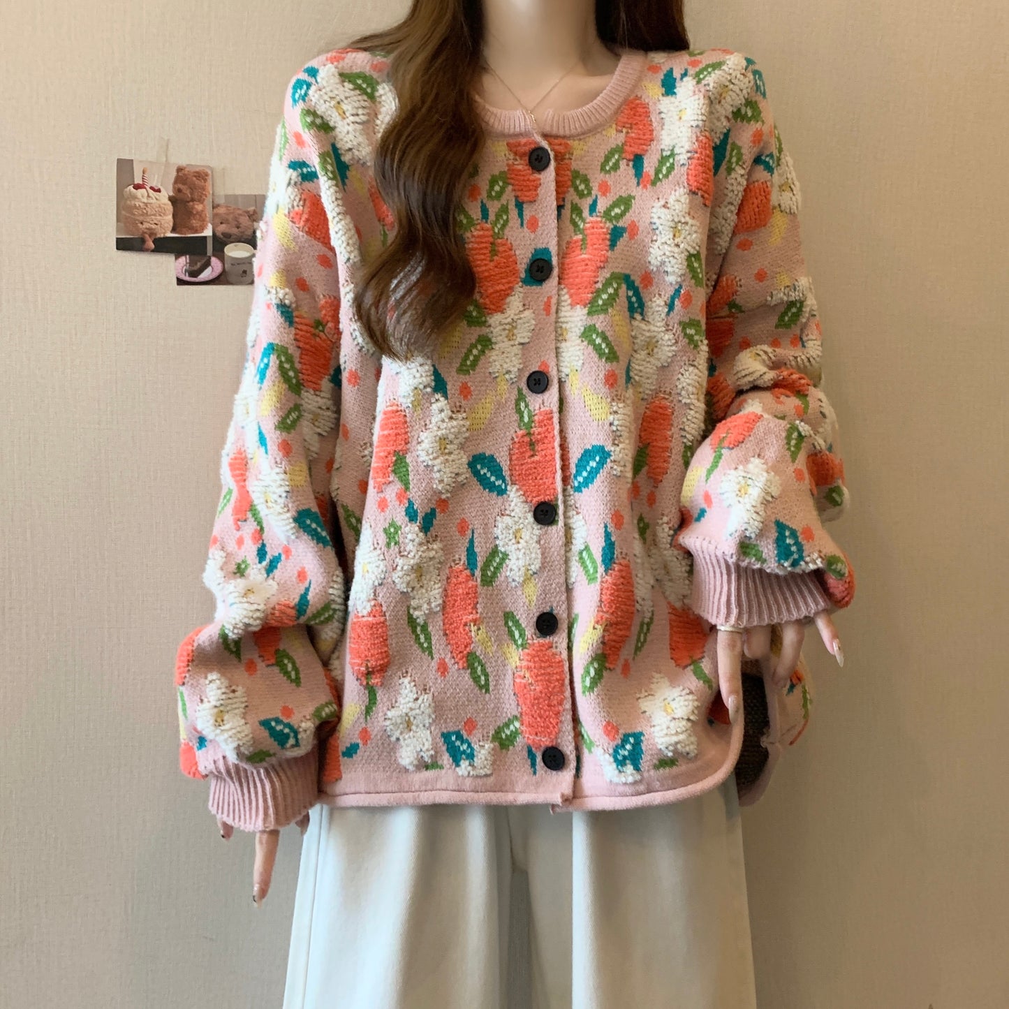 Hot New Items at Buy Center: Popular Beautiful Sweater Coat Early Fat Sister Slimming Retro Floral Knitted Cardigan Top