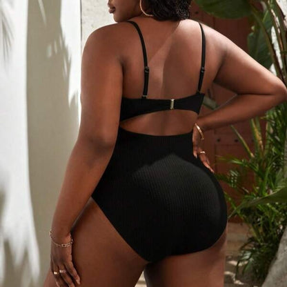 New Plus Size Women's Black Slimming Sling Triangle One-piece Swimsuit