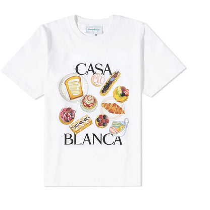 Newly Released at Buy Center: Afternoon Tea Hamburger Printed Loose All-match Short Sleeve Fashion Brand T-shirt White