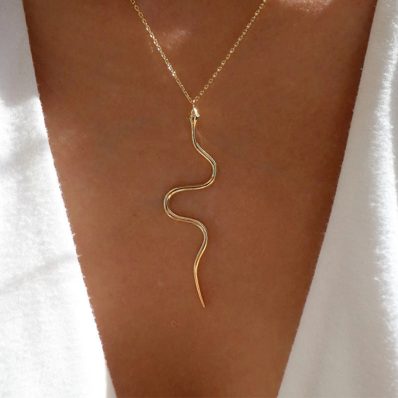 Buy Center Premium-Stylish Graceful Simple Rose Gold Snake Pendant Necklace Gold