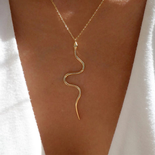 Buy Center Premium-Stylish Graceful Simple Rose Gold Snake Pendant Necklace Gold