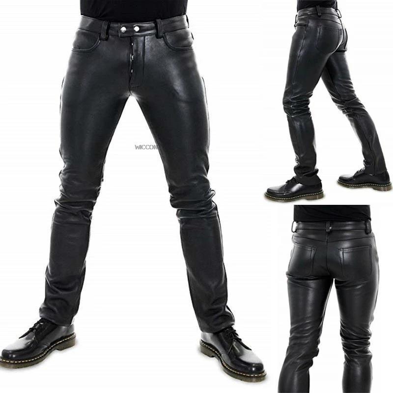 2022wish Amazon European And American Solid Color PU Elastic Leisure Men Leather Pants Buy Center