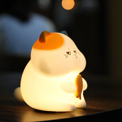 New at Buy Center: Greedy Cat Small Desktop Cartoon Creative Night Light 0.92W Yellow Fish Voice Style