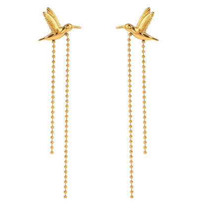 Stainless Steel Gold Peace Dove Tassel Earrings