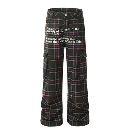 Just Arrived at Buy Center: Men's Retro Plaid Letters Printed Overalls Green