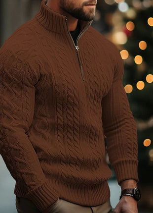 Manteau en tricot à demi-fermeture éclair pour homme, pull épais torsadé de couleur unie