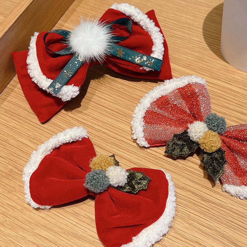 Red Big Bow Fur Ball Hair Accessories Christmas Decorations Buy Center