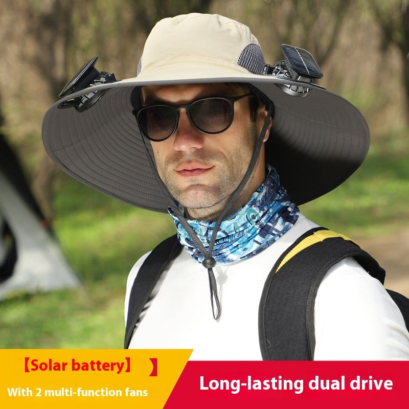 Newly Released at Buy Center: Removable Solar Energy Recharge Fan Embedded Big Brim Hat Khaki Adjustable