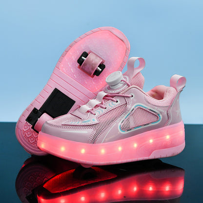 Fresh Arrivals at Buy Center: Double Wheel Heelys Children's Luminous Charging Roller Skating Deformation Skate Shoes 6293 Pink