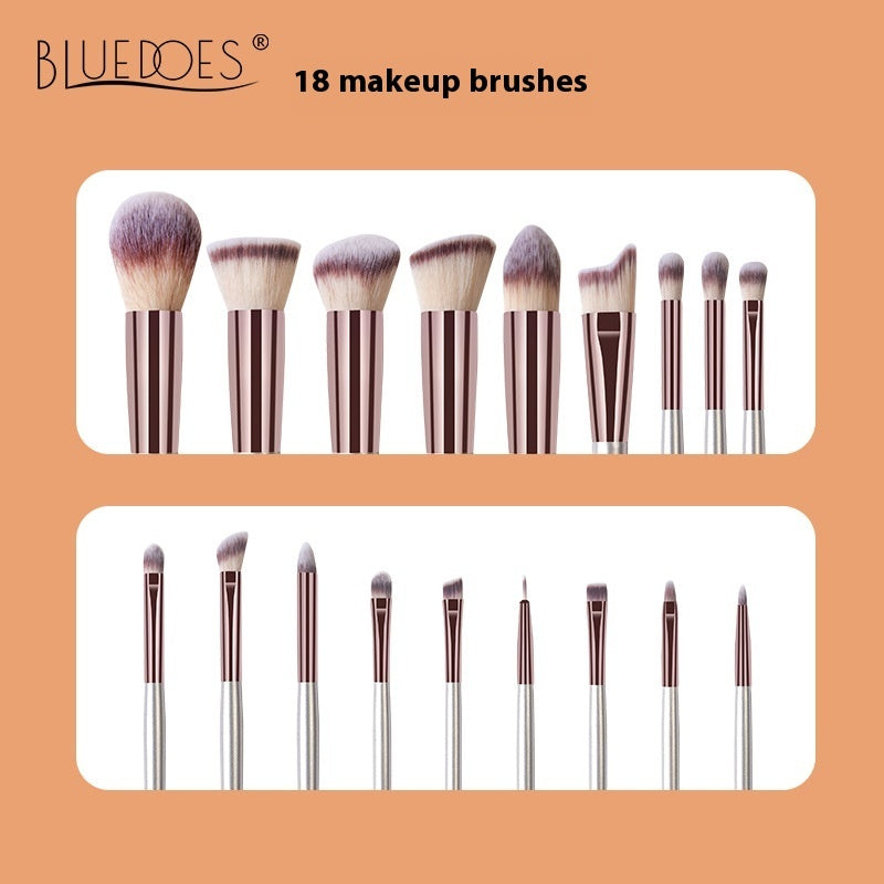 18 pinceles de maquillaje color champán, de alta calidad, con mango de madera maciza, herramientas de belleza