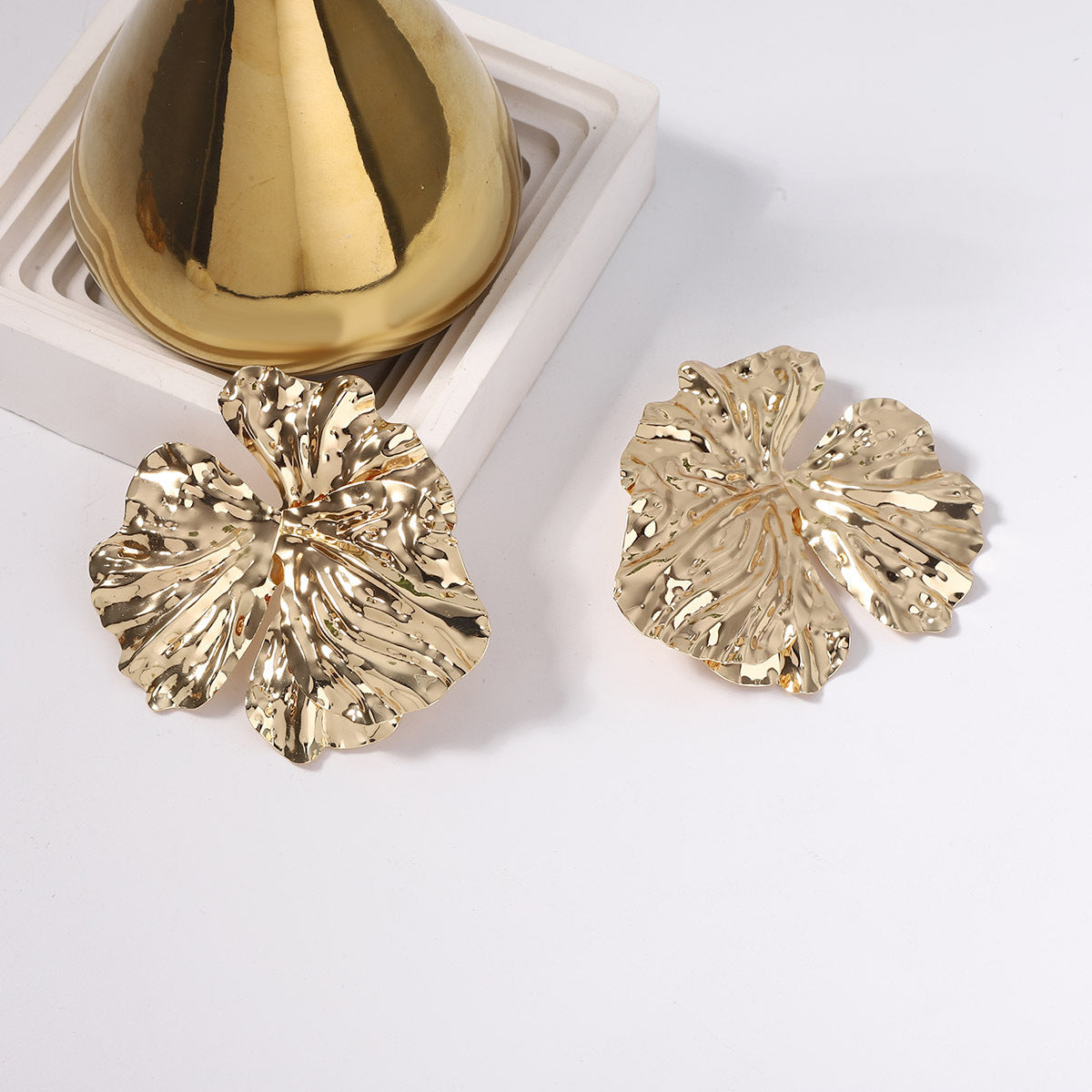 Buy Center Hot Pick-Fashion Exaggerated Large Flower Ear Studs Design Sense Gold