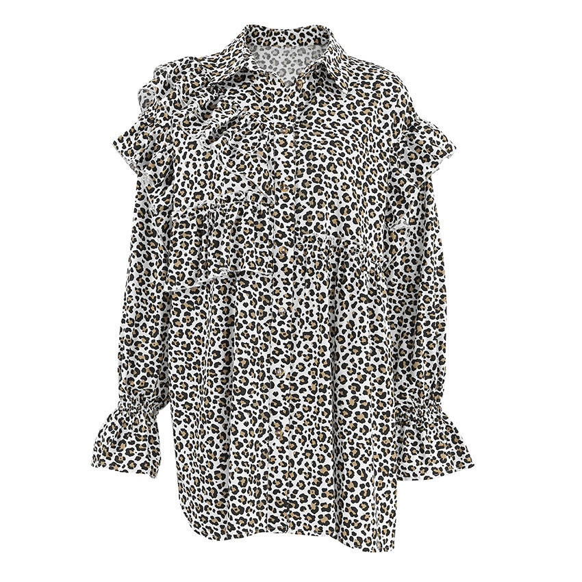 Buy Center Hot Pick-Design Leopard Print Women's Shirt Ruffled Long Sleeve