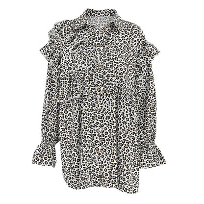 Buy Center Hot Pick-Design Leopard Print Women's Shirt Ruffled Long Sleeve