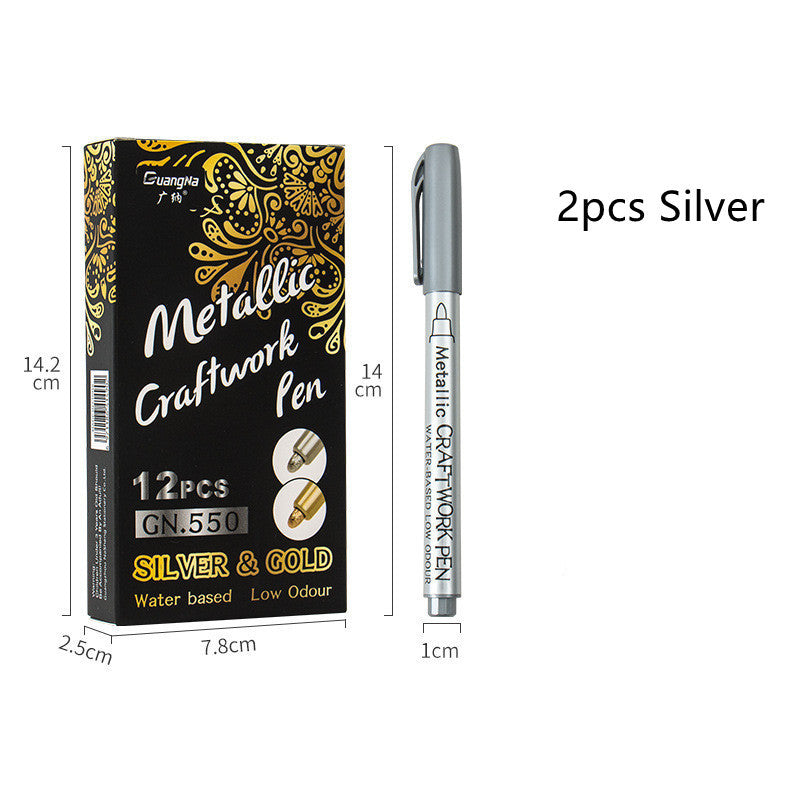 Trending Now at Buy Center: English Packaging Metal Paint Pen 2pcs Silver