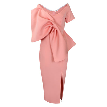 Buy Center Exclusive Offer-European And American Sexy Big Bow Split Sheath Dress Pink