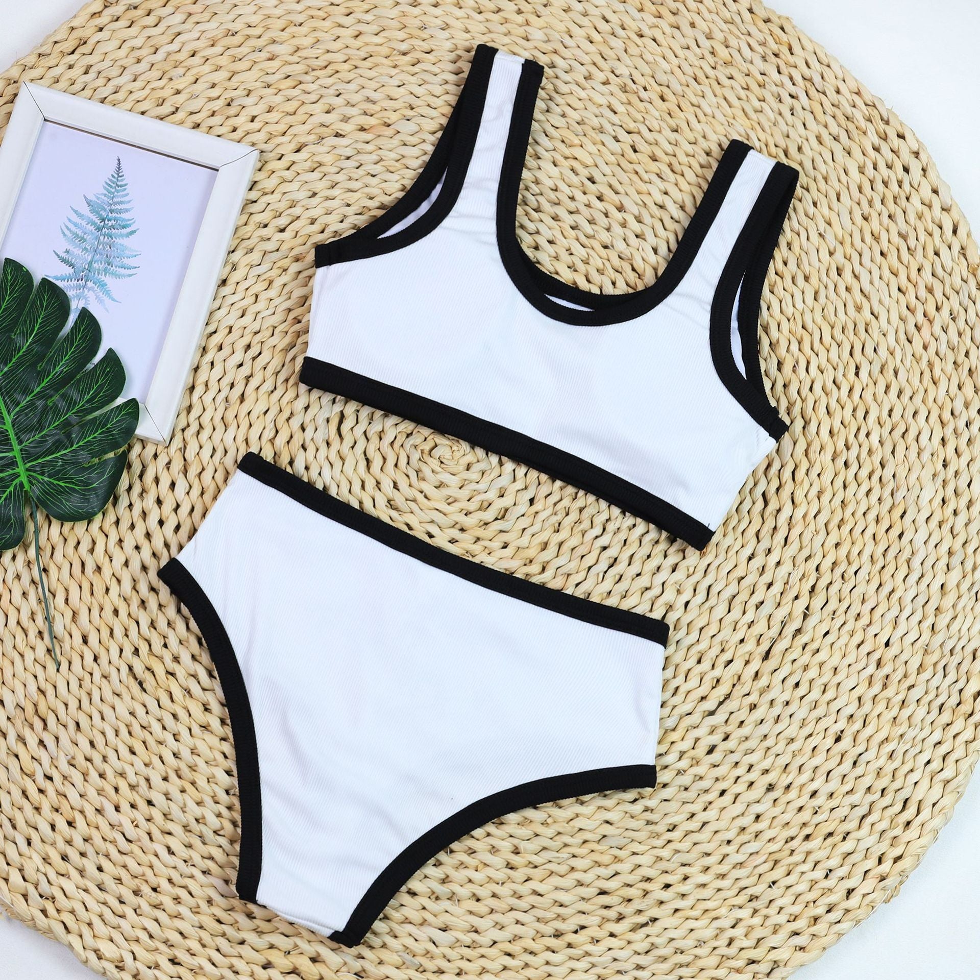 Hot New Items at Buy Center: Sexy Black And White Color Matching High Waist Split Bikini Swimsuit