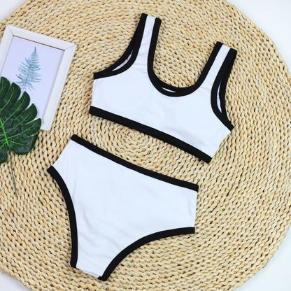 Hot New Items at Buy Center: Sexy Black And White Color Matching High Waist Split Bikini Swimsuit