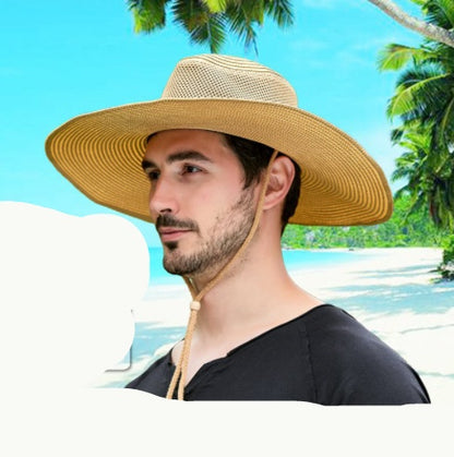 Sombrero de paja de ala grande de malla transpirable para hombre, protección solar para exteriores