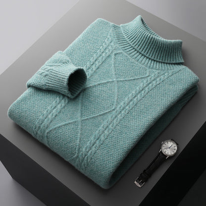 Men's Lapel High Collar Thick Loose Casual Knitted Sweater Buy Center