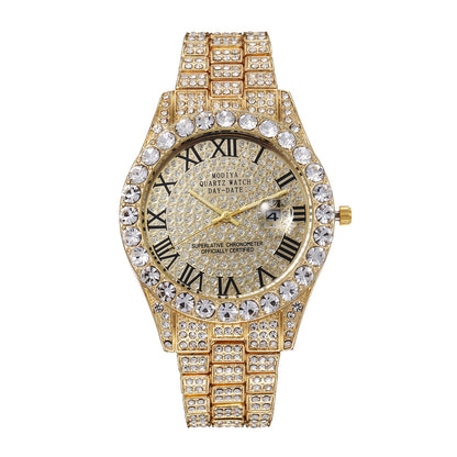 Just Arrived at Buy Center: Full Diamond Surface Roman Scale Steel Watch