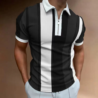 Fresh Arrivals at Buy Center: Men's Striped Short-sleeved Polo Shirt Slim Lapel Black